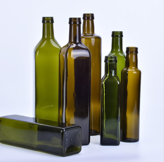Body Material Glass Olive Oil Bottle Dark Green Round Oil Glass Bottle with Metal Lid