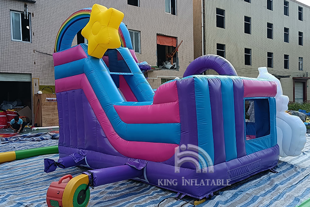 Kids Unicorn Bouncy Castle With Water Slide Princess Pink Giant Jumping Rainbow Inflatable Water Bounce Houses