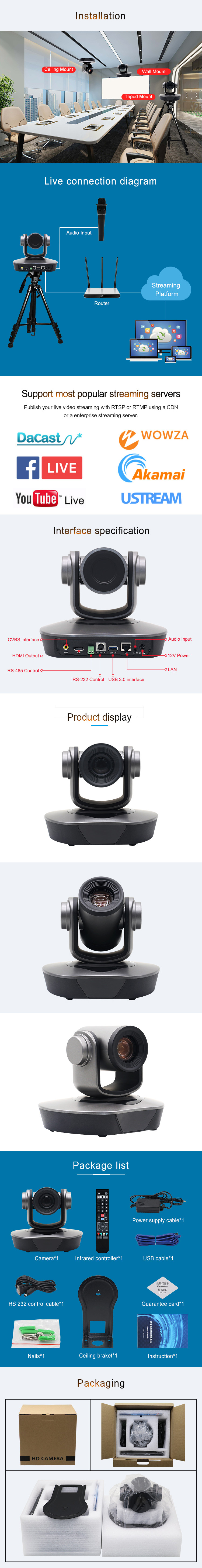 TC610U3 10X Optical Full HD Meeting Video PTZ POE IP Camera with USB3.0 Input Interface