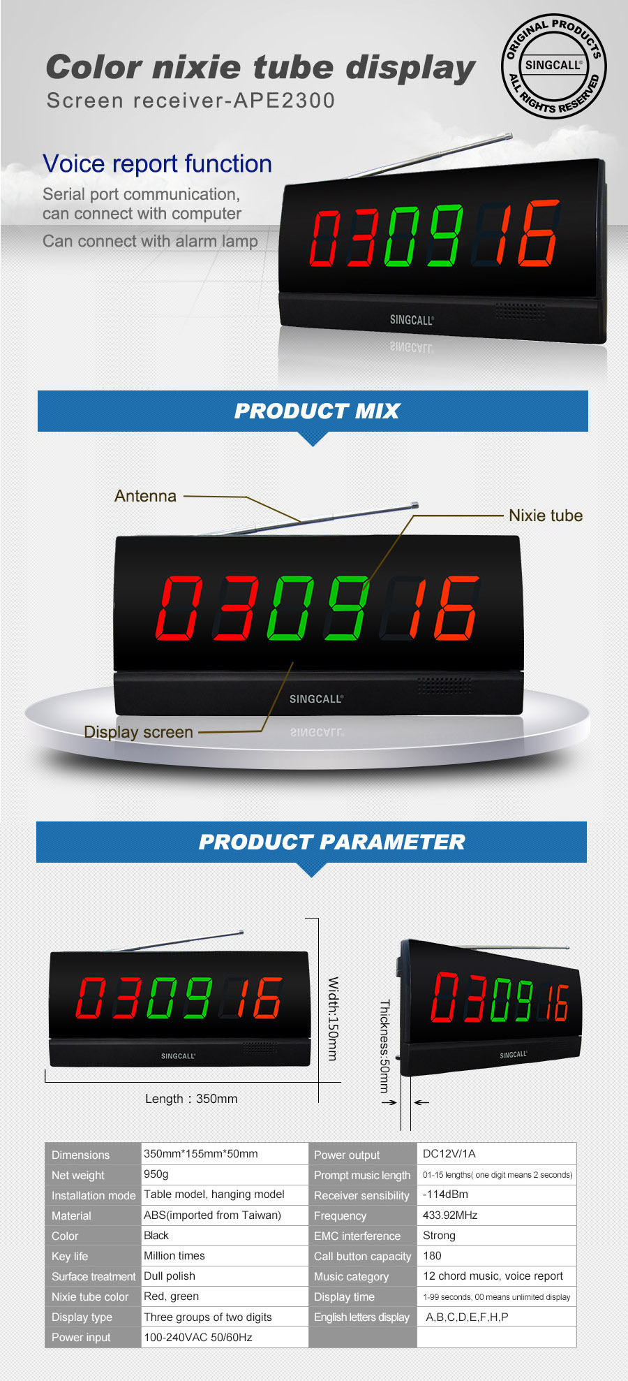 Hospital wireless patient alarm call nurse calling bell system