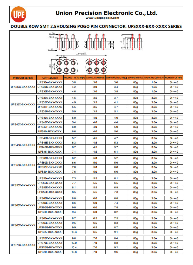 Double Row 6 Pin Pogo Connector SMT Pogo Pin Contacts 2.54mm Pitch