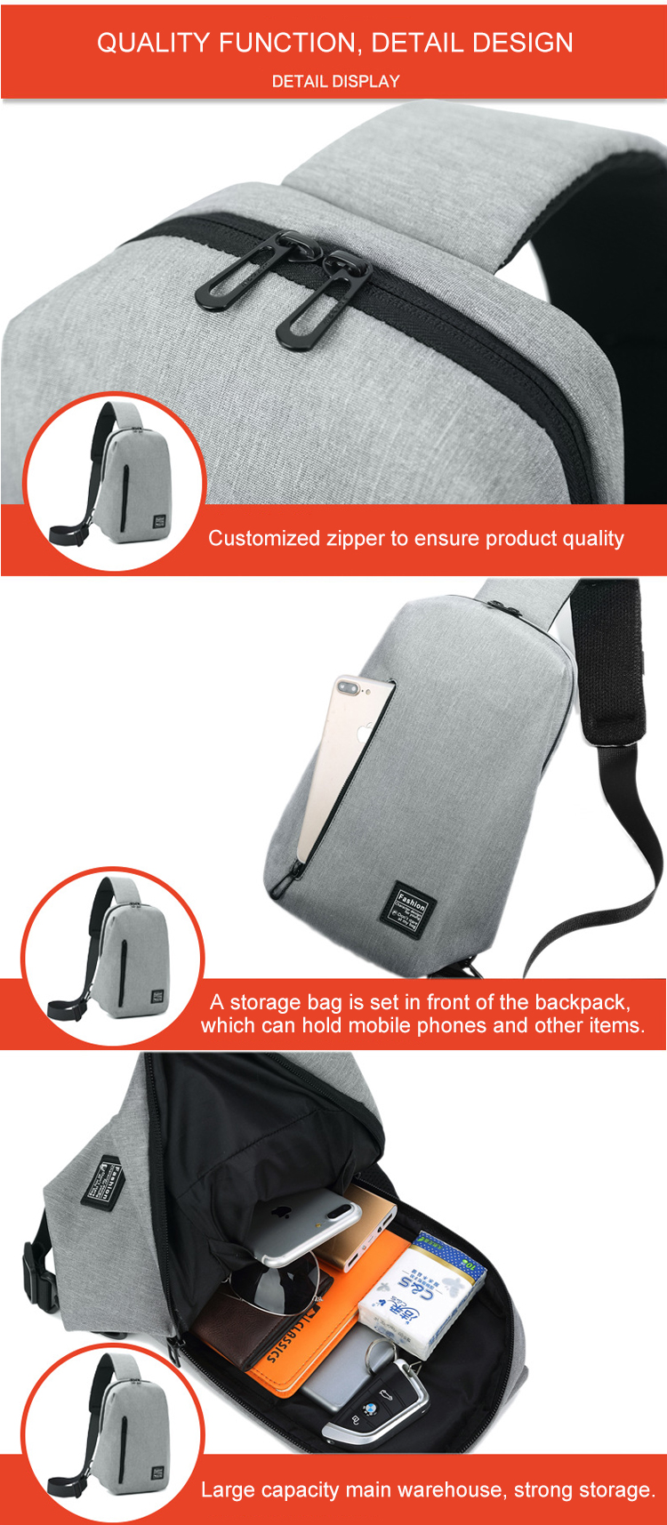 ISO9001 Wear Resistant Mens One Strap Backpack 18*8*32cm