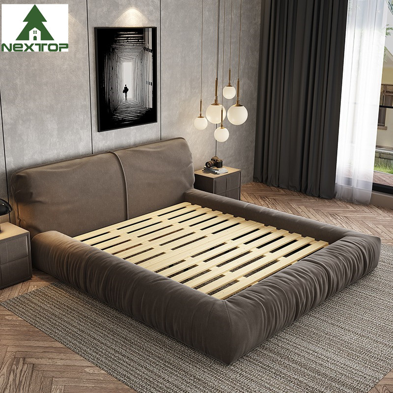 Tech Velvet Soft Sponge Queen And King Size Bed For Hotel Bedroom