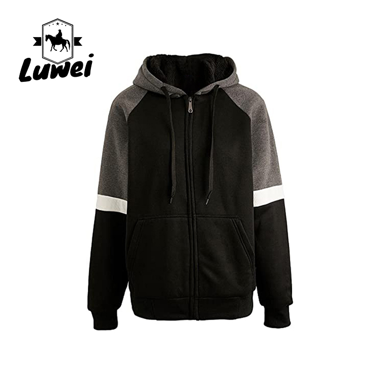 Streetwear Embroidered Heavy Cotton Logo Drawstring Soft Knitted Men's Hoodies & Sweatshirts With Zipper