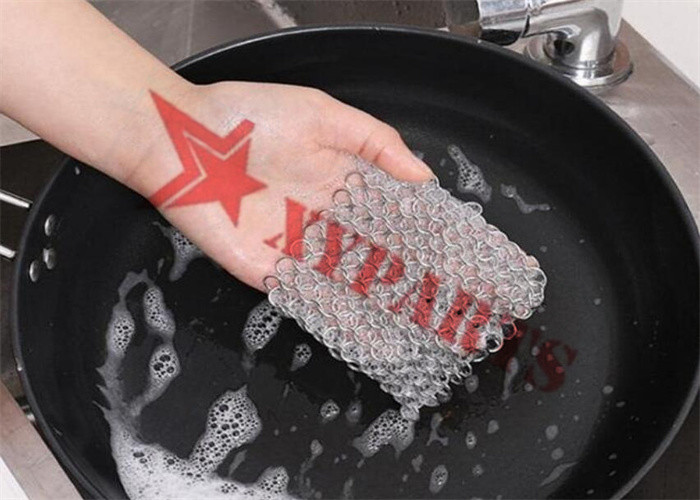 316 Stainless Steel Food Grade Kitchen Chainmail Scrubber For Cast Iron Cleaner