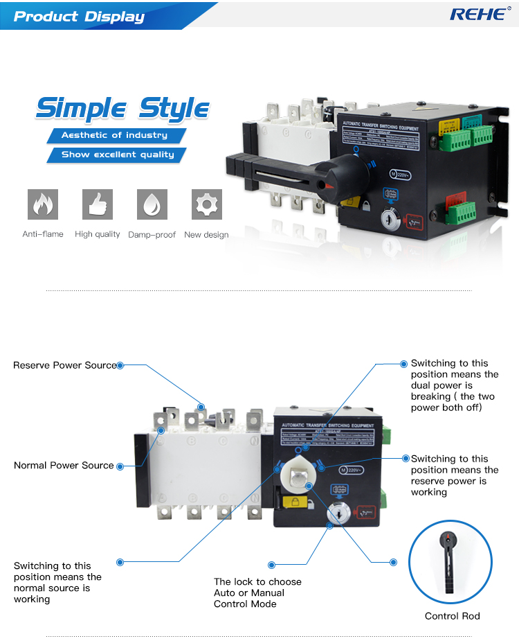 Popular new type 100A 250A 200 amp Double Power Automatic Transfer Switch