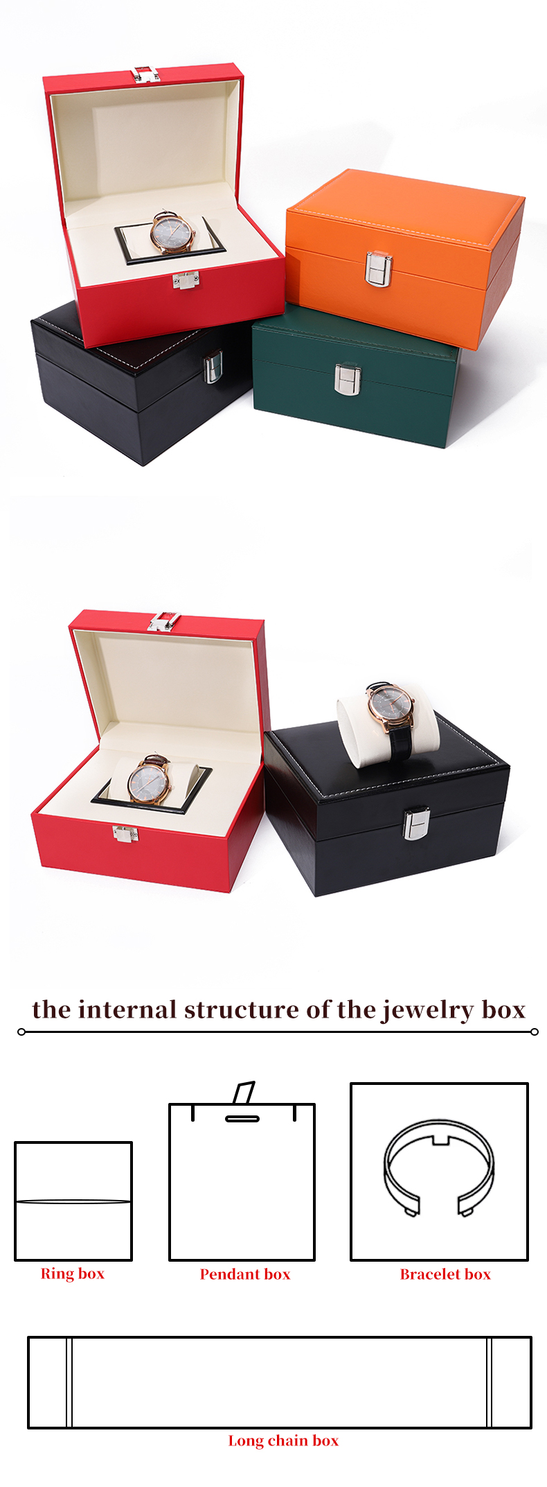 Plain Supple Faux Leather Watch Case Watch Packaging Box With Buckle Closure