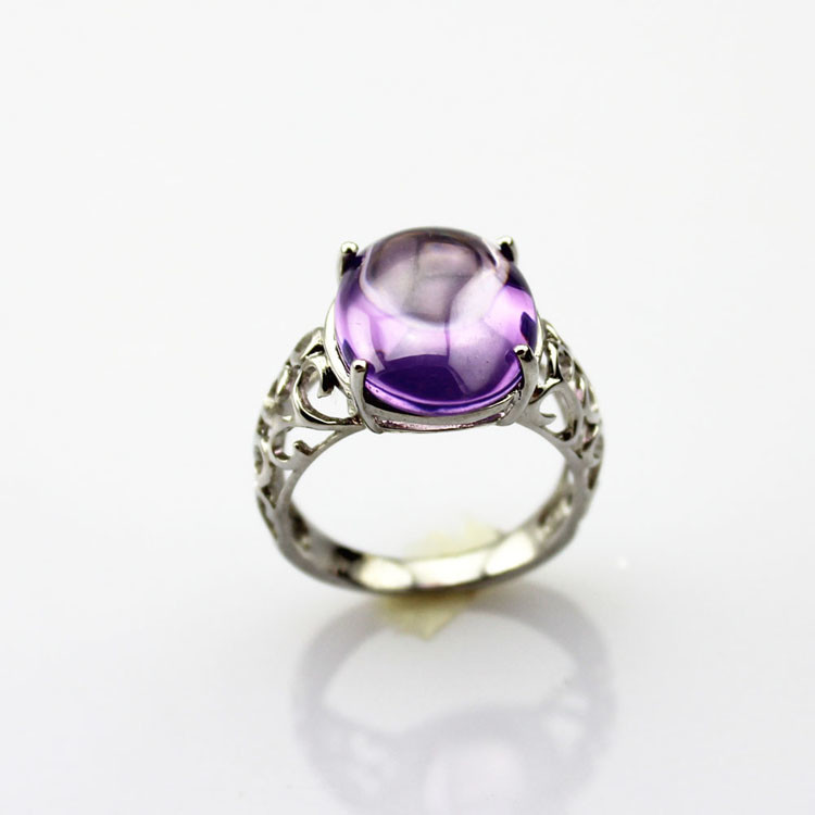 925 Silver Ring with 11mmx14mm Oval Dome Amethyst Cubic Zircon (R212)