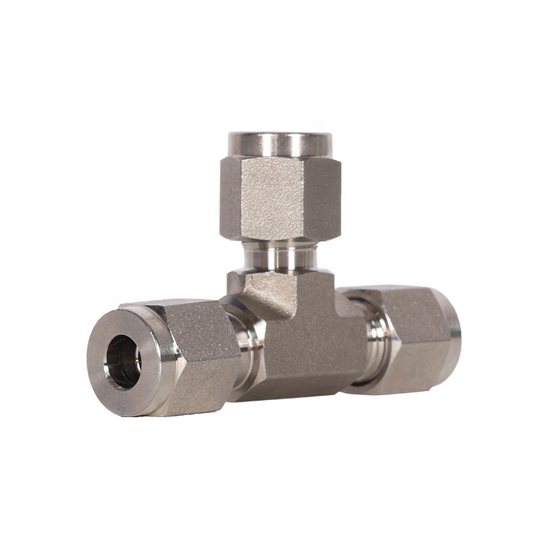 Forged SS304/SS316 Stainless Steel Twin Ferrules Inch Tube Fittings 1/16 to 2" 3-Way Union Tee Pipe Fittings Fully Stocked