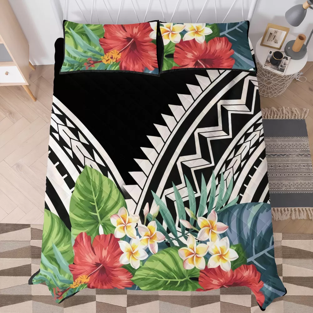 Polynesian Tribal Quilt Bedding Set Red Tonga Design Comforter with Cotton Filling