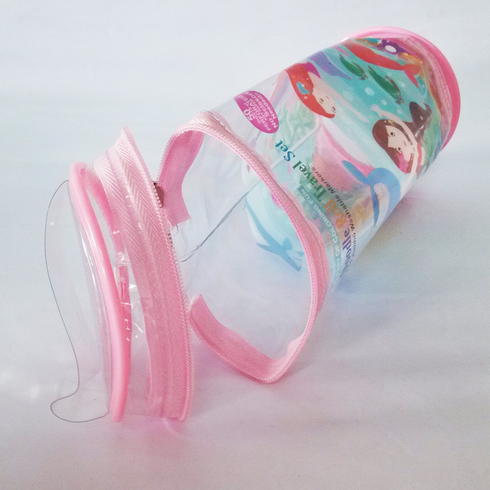OEM Round PVC Pencil Bag / PVC Stationery Bag Cute Printing With Zipper