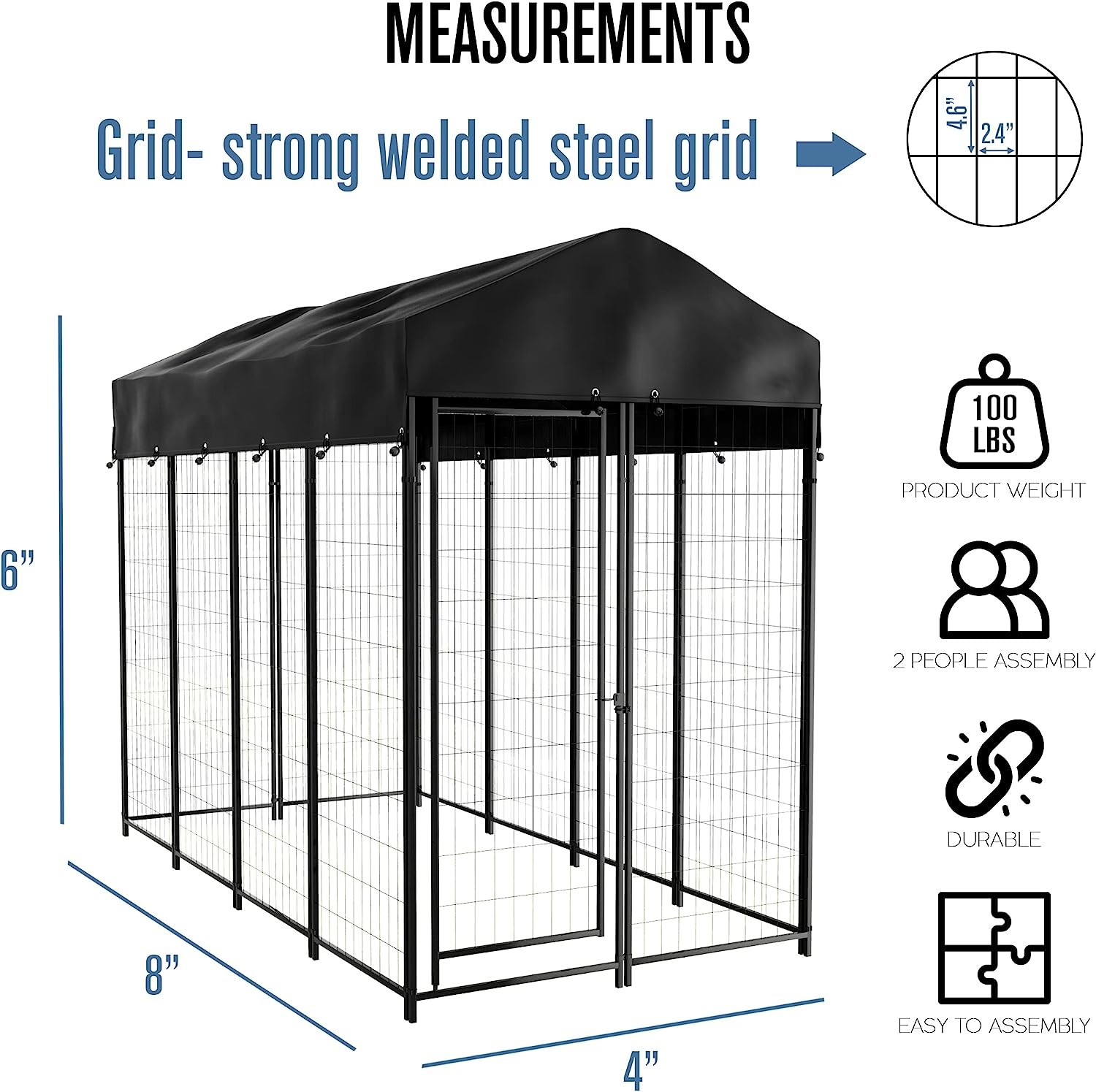 7.5 X 7.5ft Heavy Duty Dog Kennel Chain Link With Roof Cover