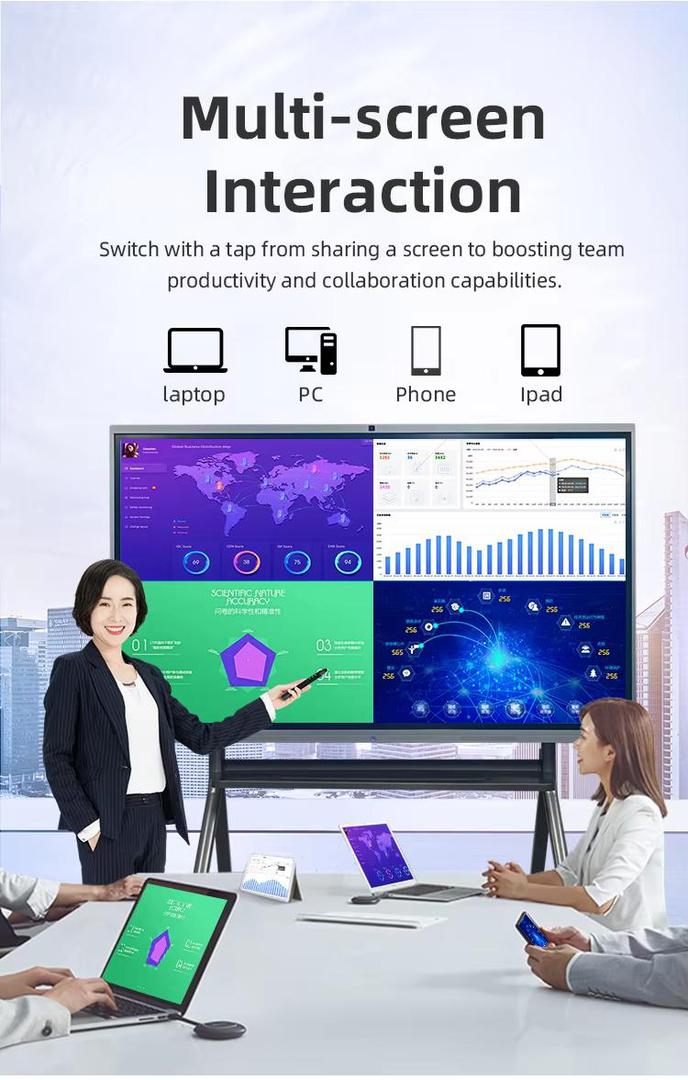 65 Inch Brightness 350cd/M2 Interactive Touch Screen Whiteboard With Software Interactive Whiteboard Software OPS PC 2