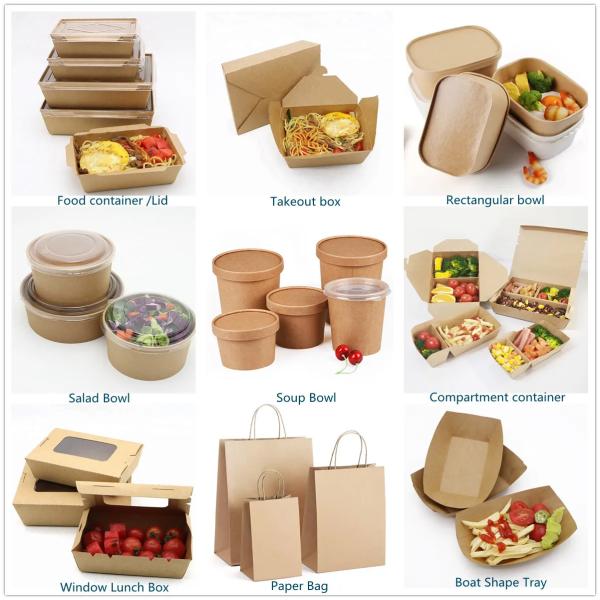 Customized LOGO Printed Eco Friendly Brown Kraft Paper Tableware 100ml-1000ml Kraft Paper Boat Box