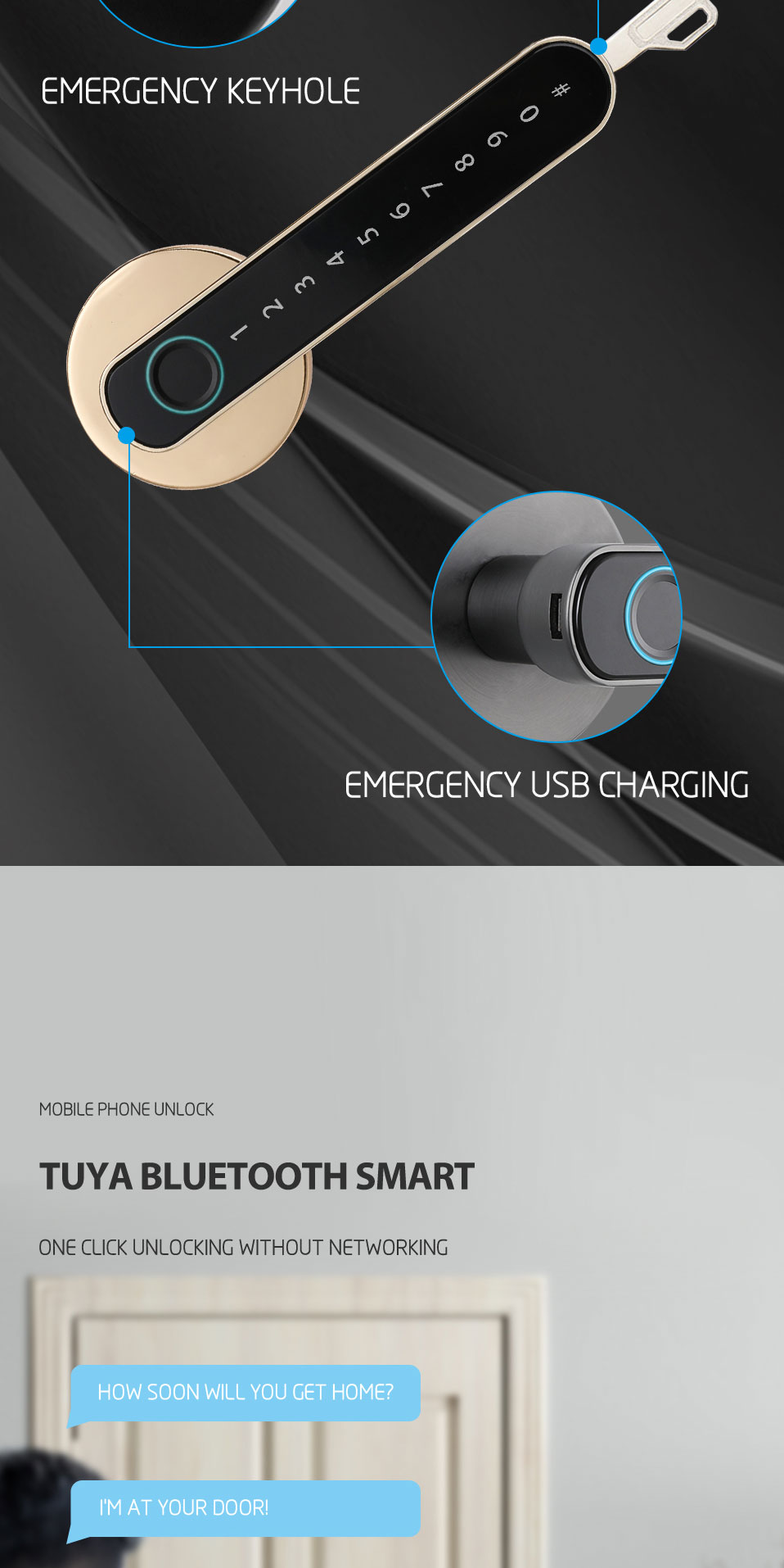 BLE Smart Fingerprint Locks Tuya App TTlock Fingerprint Door Lock For Bedroom