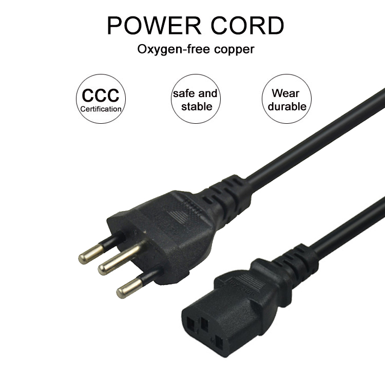 3Pin Brazil Plug Electrical Power Cord 1m 1.5m 1.8m 2m For PC Adapter