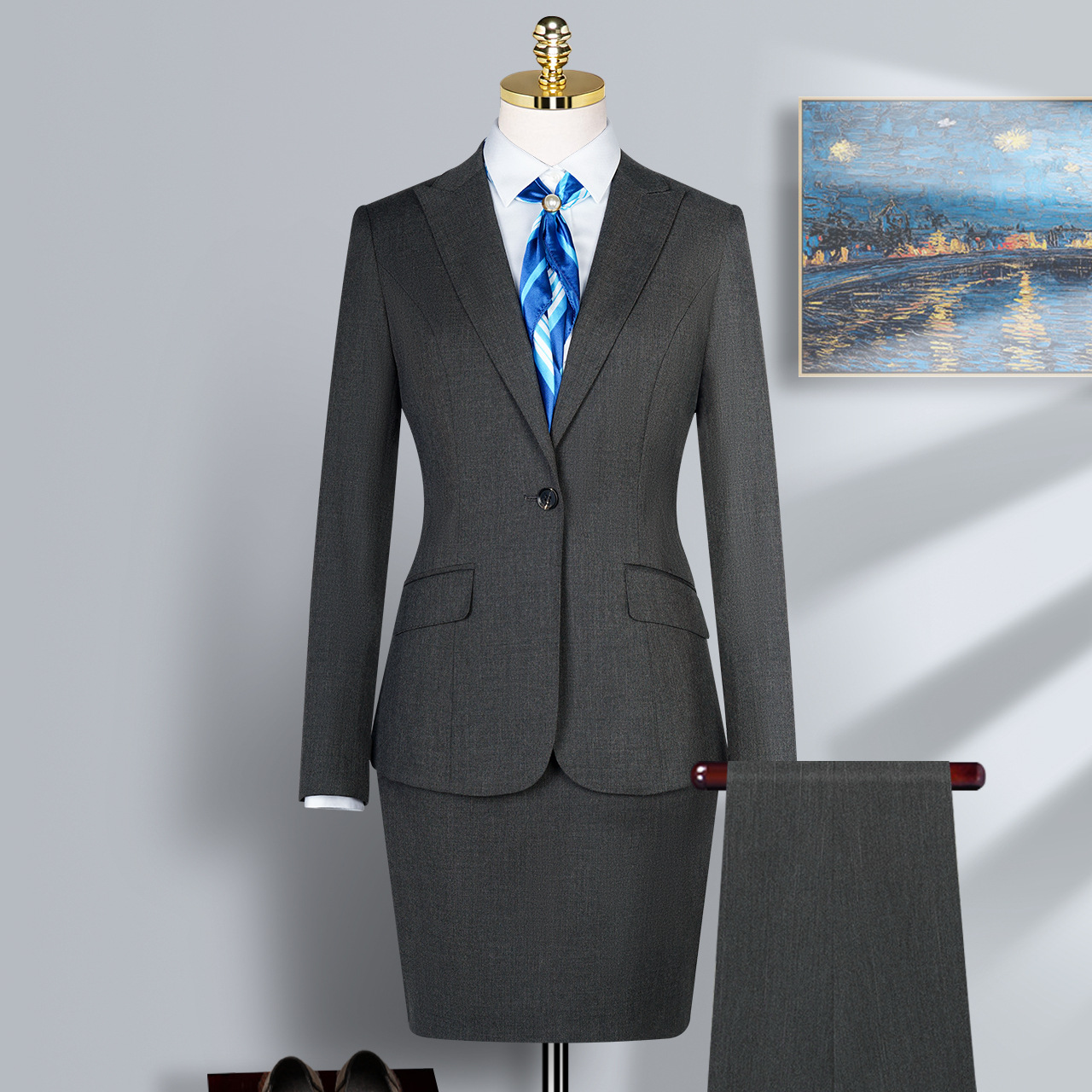 Ladies Business Office Formal Skirt Suit Set 2 Pieces Blazer and Skirt Quantity 1000