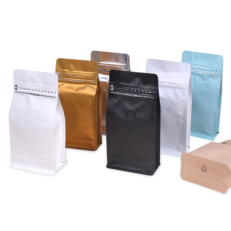 Puncture Resistant Stand Up Square Bottom Coffee Bags with Degassing Valve