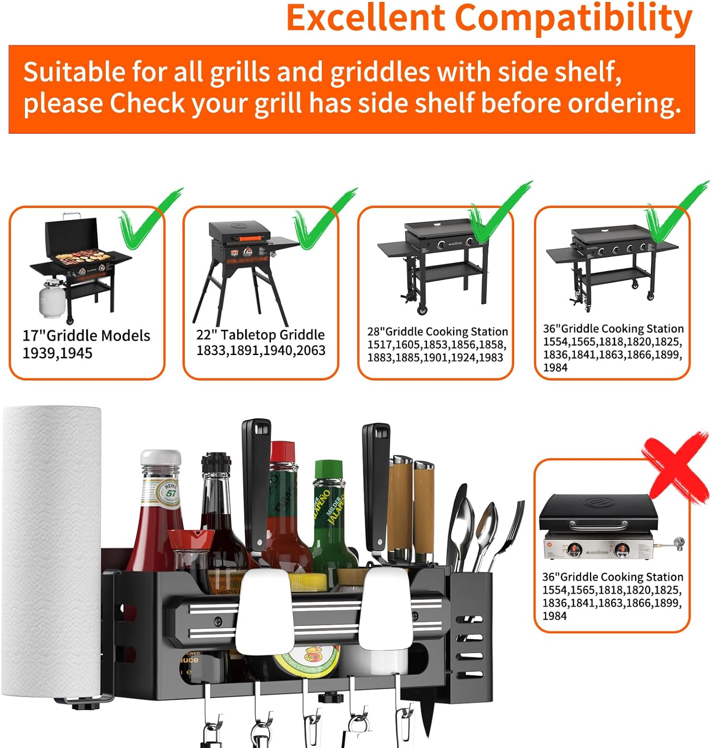 Handy BBQ Accessories Storage Caddy with Magnetic Tool Holder and Paper Towel Holder