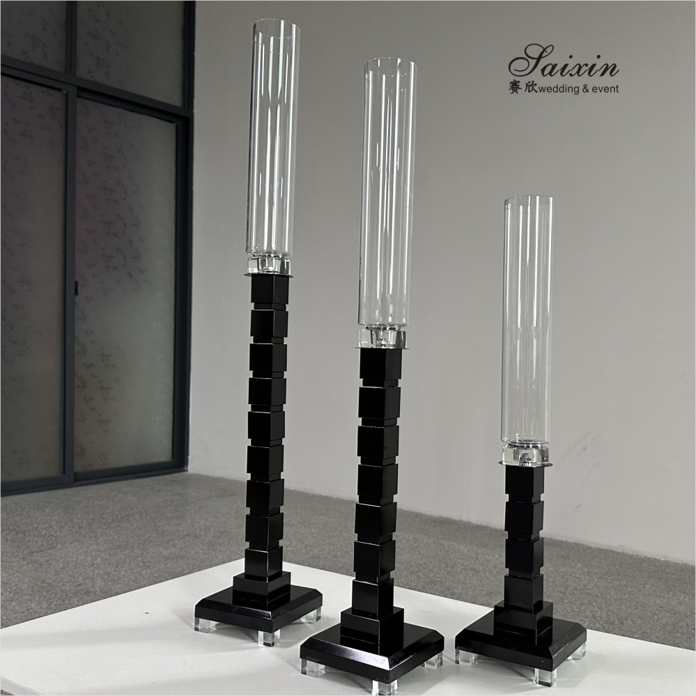 ZT-051 Metal Glass Candlestick Holder 3 pcs Set Tall Table Centerpiece Wedding Decor Supplies Crystal Candle Holder