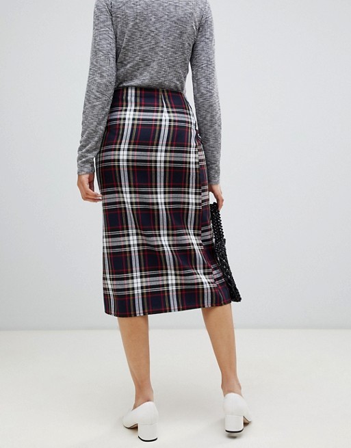 2019 fashionable new arrival tartan with zip detail midi skirt