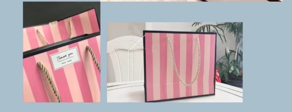 Pink Striped Pantone CMYK Cosmetic Paper Bags For Return Gifts