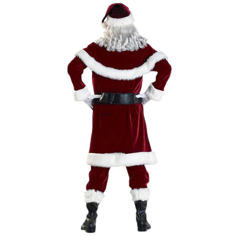 Christmas Plus Size Red Santa Claus Cosplay Suit 11-pieces Set Unisex Adults Costume