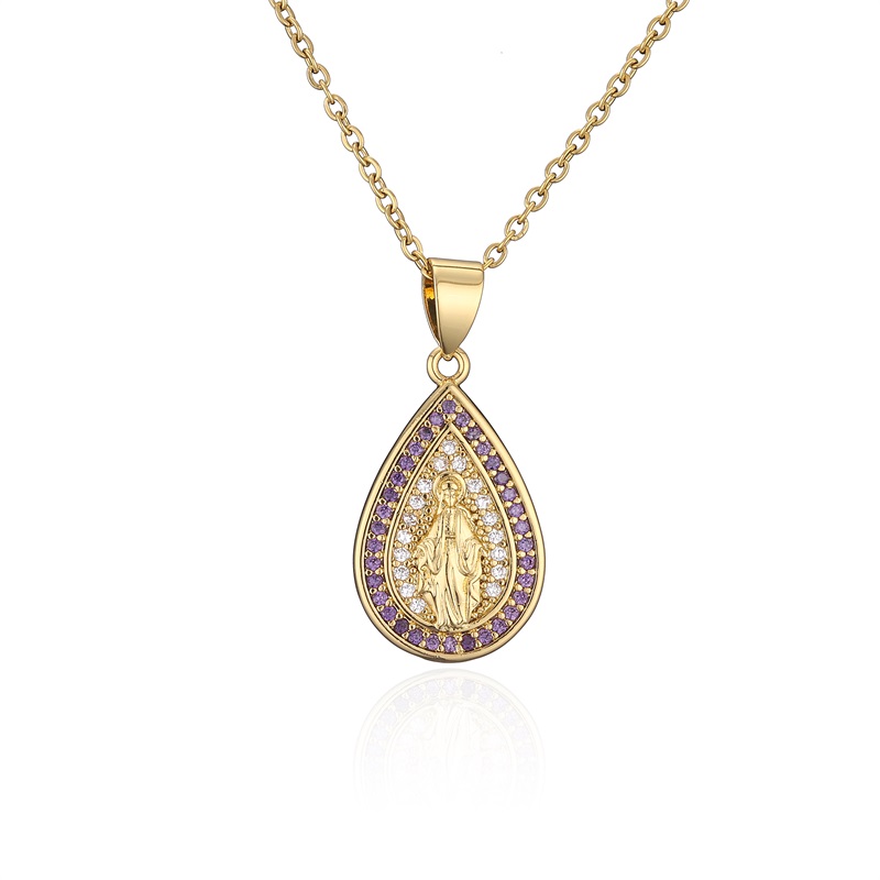 Zircon 14k Gold Jewelry Fashion Women Virgin Mary Pendant Necklace