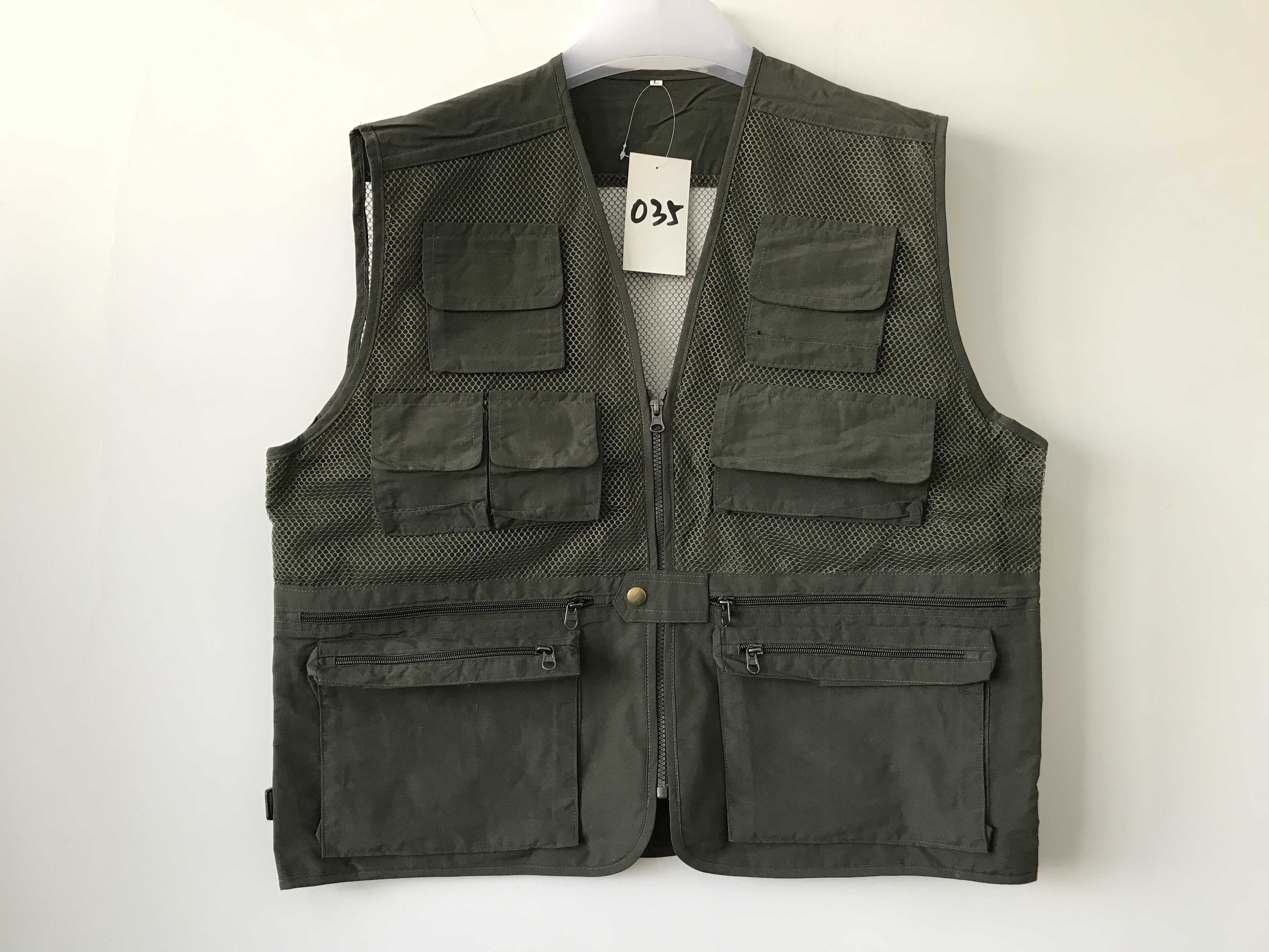 Net vest 035 in taslan fabric fabric, fishing vest, olive green color, water proof, quick dry function, S-3XL
