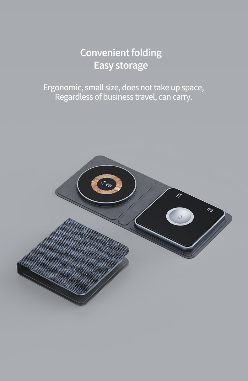 15W Fast Charging 2 In 1 Foldable Wireless Charger with QC3.0 Function and Magnetic Design