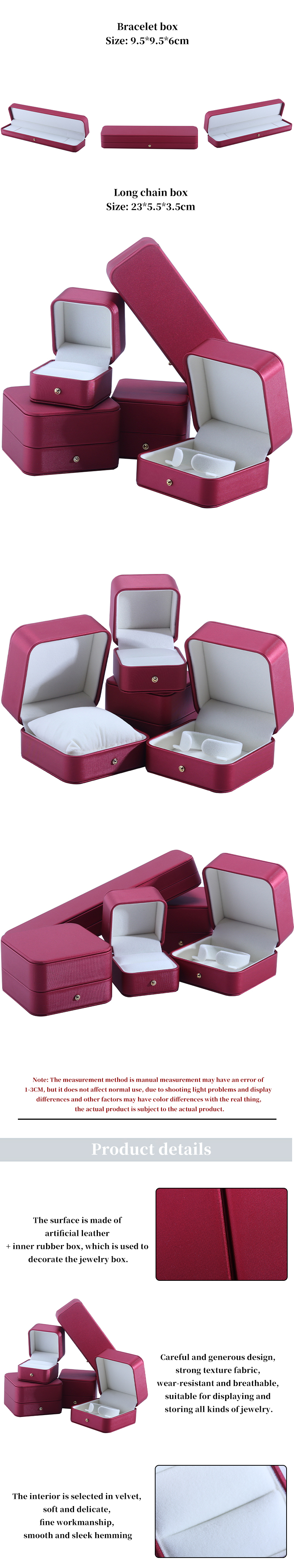 Hanhong Custom Red PU Leather Jewelry Packaging Box for Wedding Necklace Earrings Ring