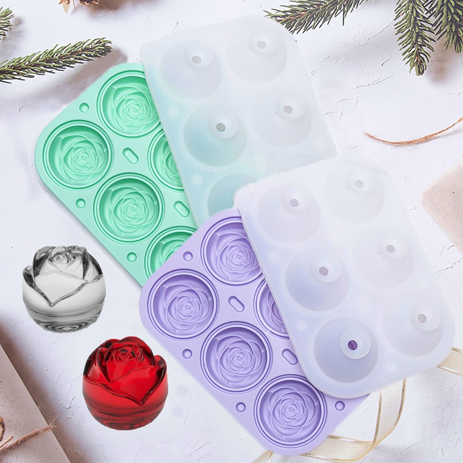 Silicone Rose Ice Cube Molds For Cocktails Whiskey XL Rose Flower Ice Cube Chocolate Soap Tray Mold Silicone Party Maker