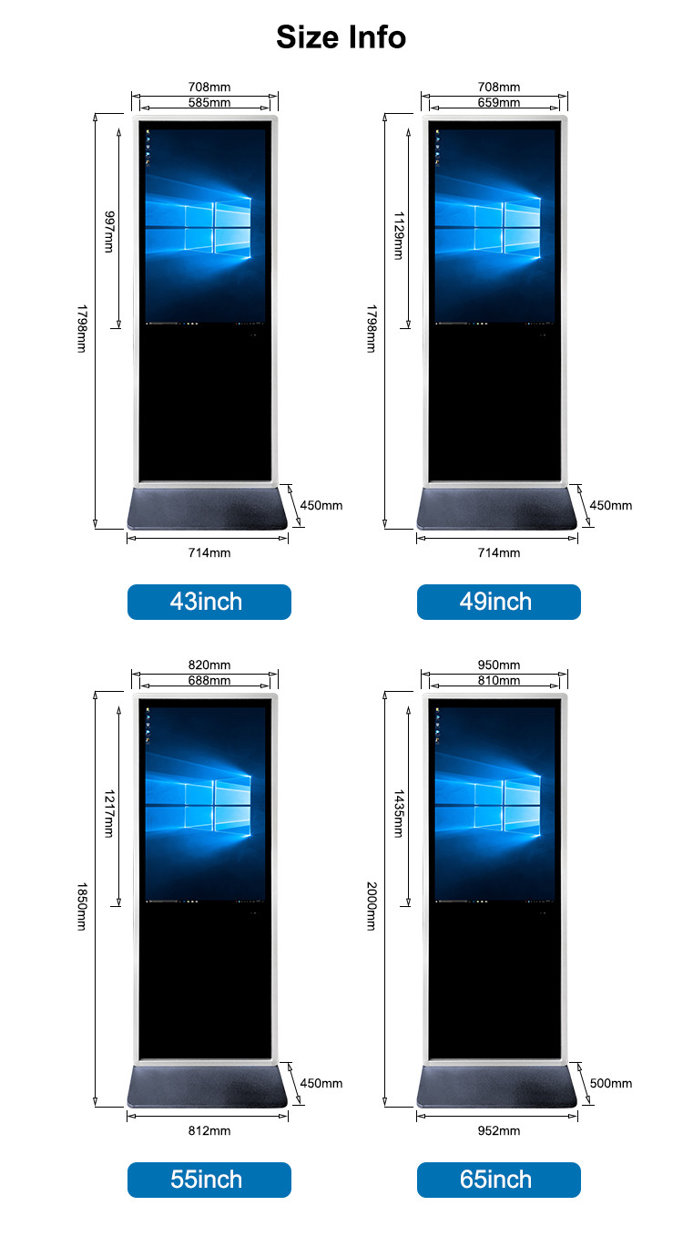 Intelligent Interactive Touch Screen Display Kiosk 65" With Slim Body Indoor Standalone