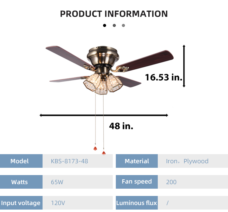 Minimalist Style Antique Brass Crystal Led Ceiling Fan 100lm/w 48inch 4 Blades