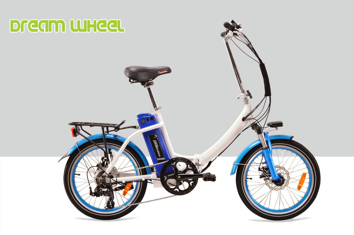 Blue Mens Women'S Electric Folding Bike , Citizen Folding Electric Bike 20" Wheels