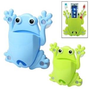 Colorful Frog Plastic Draining Rack , Silicone Plastic Toothbrush Holder