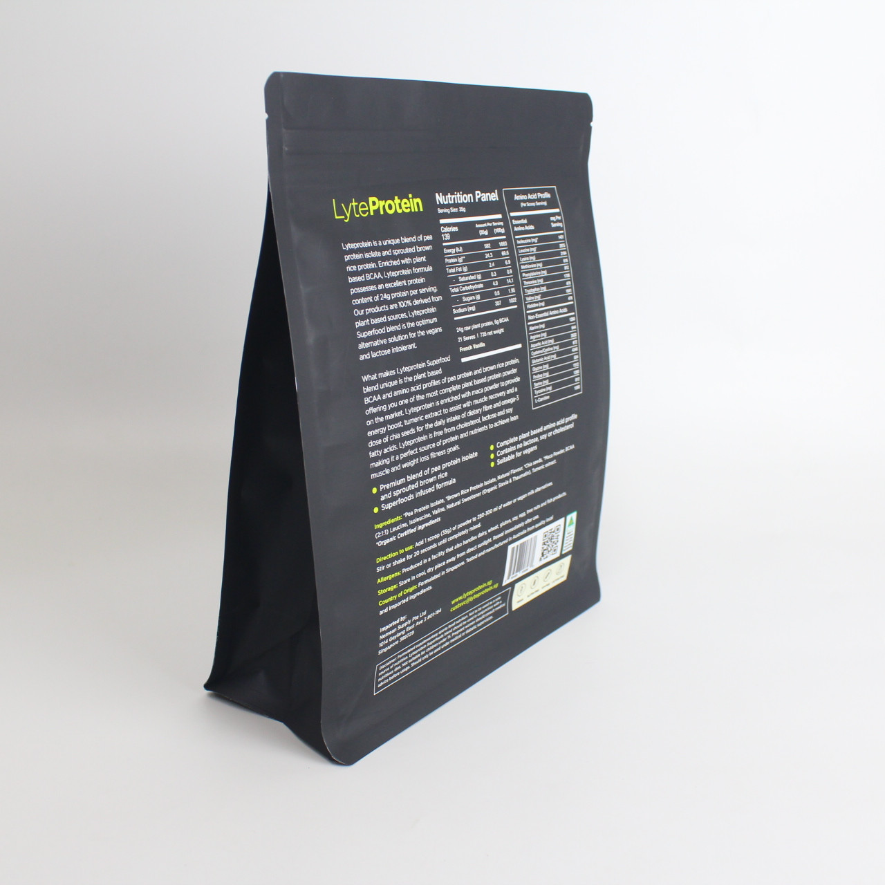 Matte black 1kg custom flat bottom food packaging zipper plastic whey protein powder foil bag
