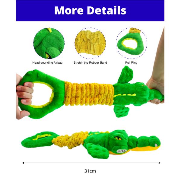 Large Alligator Plush Dog Toy Squeaky Crinkle Chew Toy With Tug Of War Handle