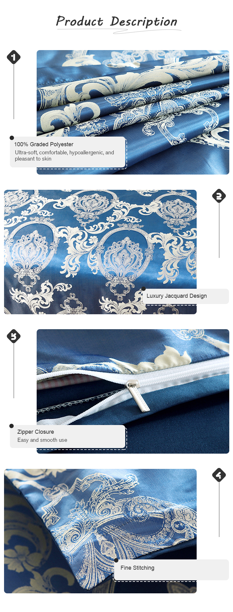 Oeko-tex Certified Europe Style Jacquard Satin Silk Comforter Sets for Hotel Bedding