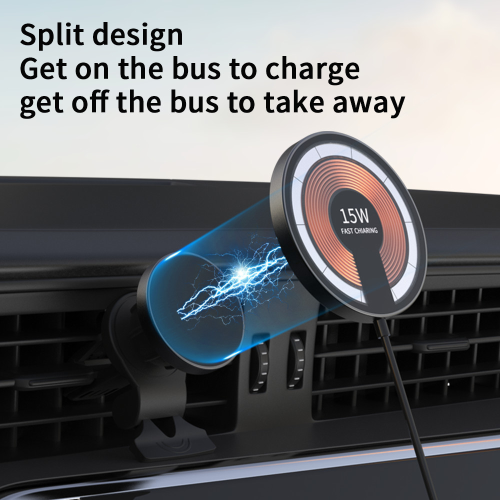 Magnetic Glass Aluminum Alloy Wireless Car Charger Round 15W Removable 2 In 1