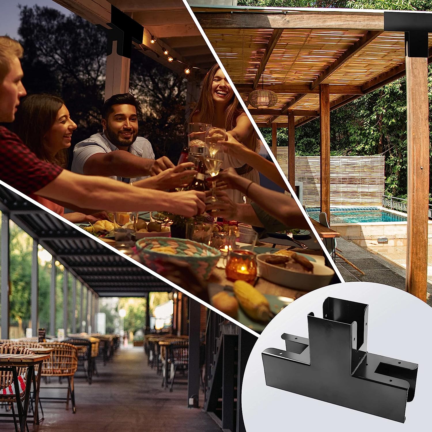 Power Coated 4X4 Metal Post Anchor for Pergola Gazebo 3-Way Right Angle Corner Bracket