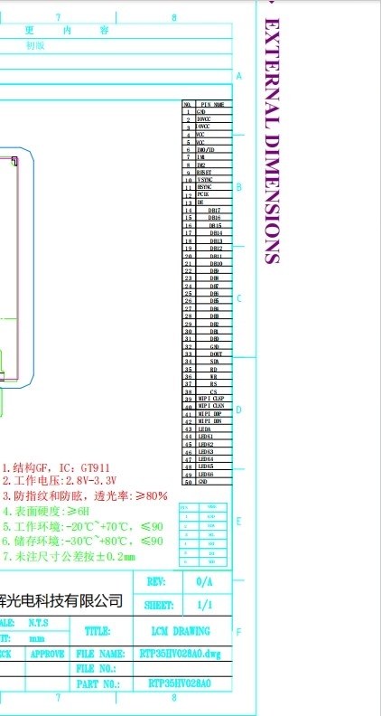 TFT LCD Display Industrial Digital HD screen 3.5 Inch 320x480 Customized