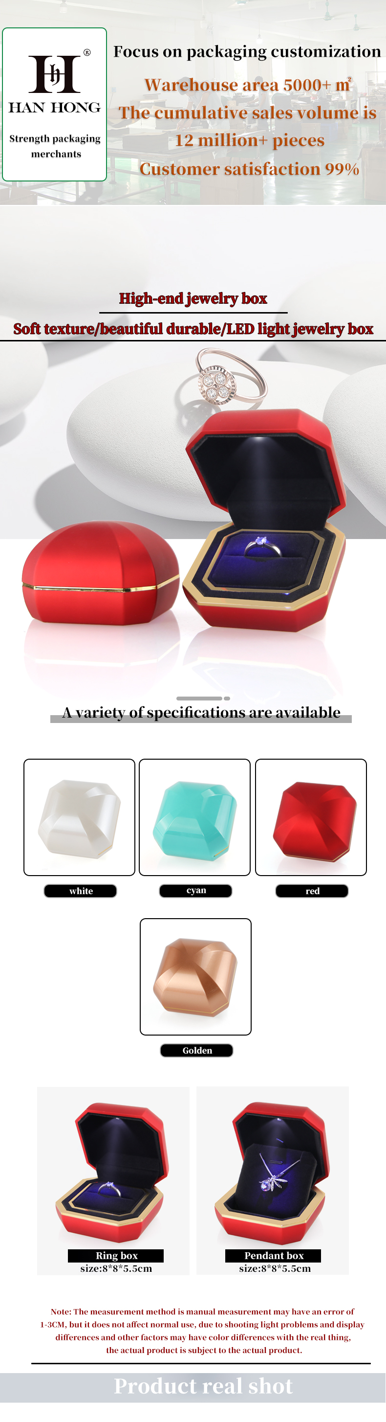 LED Jewelry Box Hanhong Round White Light Luxury Bulb Packaging for Customized Size