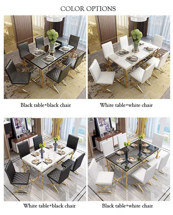 Rectangular Shape Dining Room Table And Chair Set Tempered Glass Beauty Type