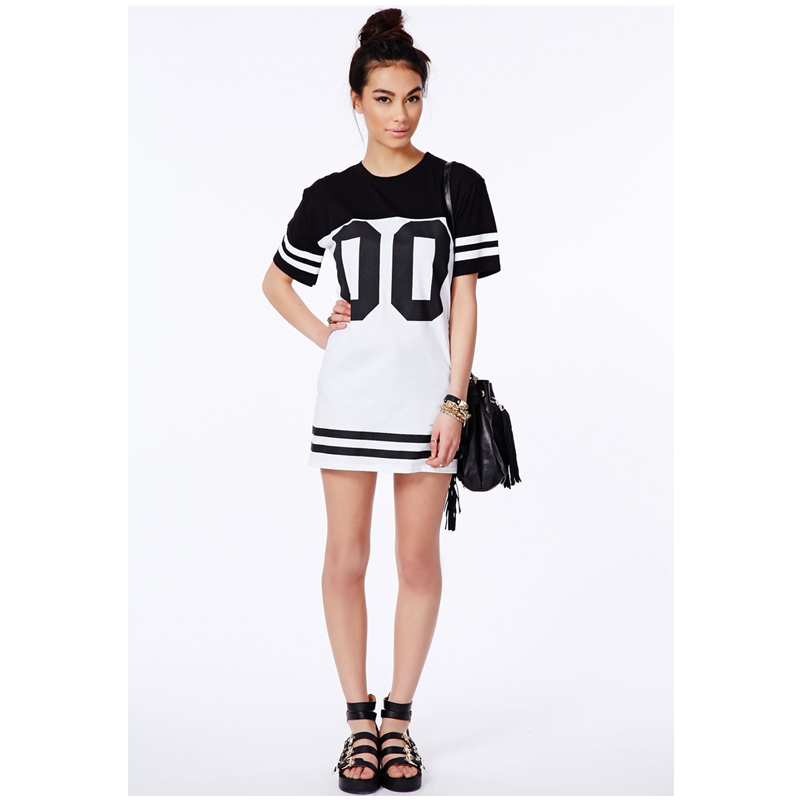 Fashion Women Longline Loose Long T Shirt Baseball Dress With Printed