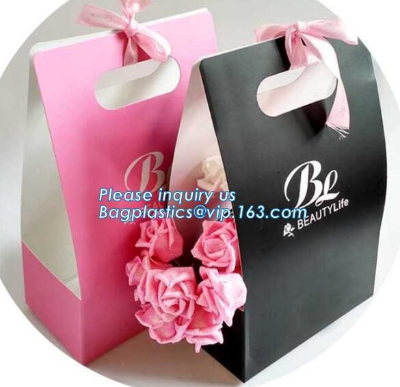 flower carrier bag for gift, paper bag for carry flower,Waterproof white Kraft paper flower bag for packing with ribbon