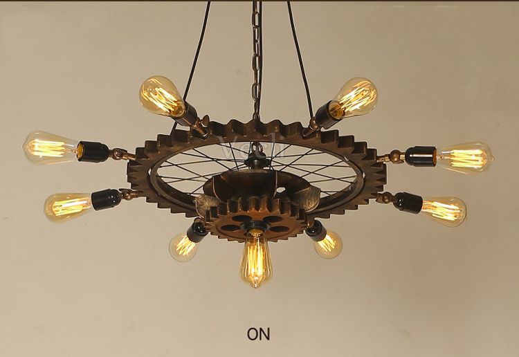 Creative Retro Loft Chandelier Wood Pendant Lamp Restaurant Living Room Dining Room Wheel Chandelier(WH-VP-228）