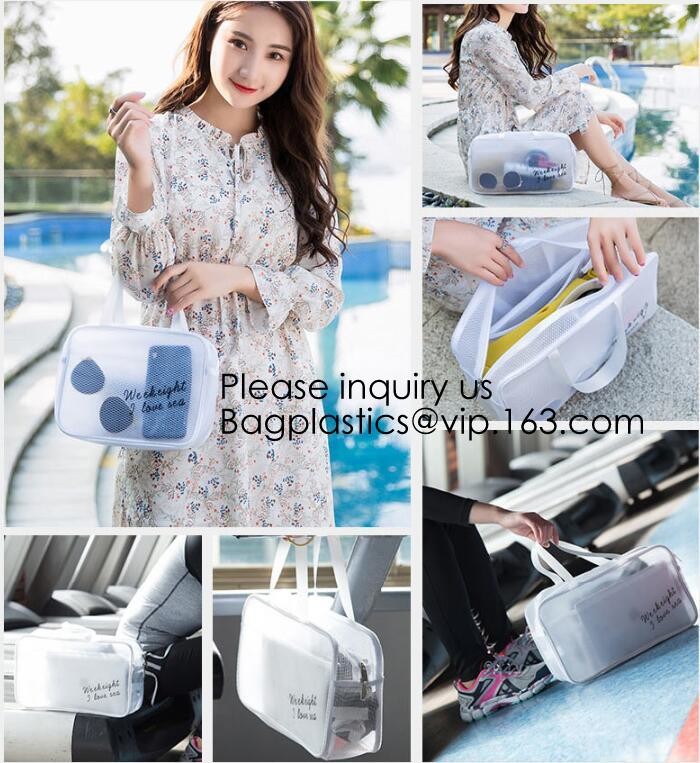 Clear Zipper Pouch with Strap Makeup Bag PVC Cosmetic Pouch,Printing Clear k Cosmetic PVC Pouch, bagease, bagplast