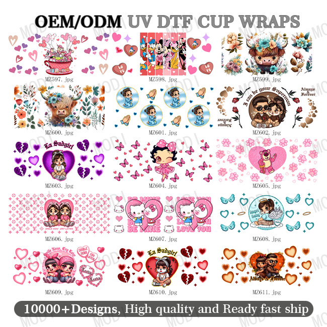 Custom Design 16oz UVDTF Tumbler Decals Sticker Valentine'S Day UV DTF Cup Wrap
