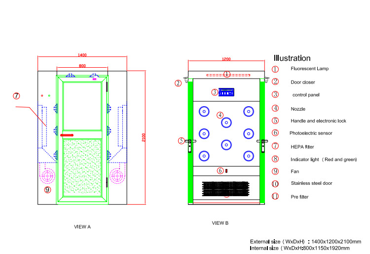 D1200mm Cleanroom Air Shower , Air Jet Shower For Mircroelectronics Lab